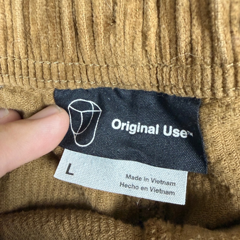 Original Use Mens Brown Corduroy Carpenter Shorts Elastic Waist Drawstring Large - Picture 4 of 6